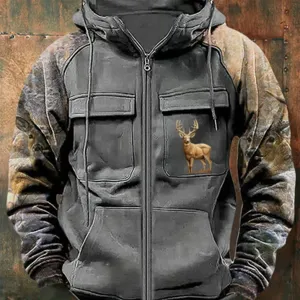 Felpa con cappuccio tattica da uomo con zip intera e tasche multiuso resistenti.