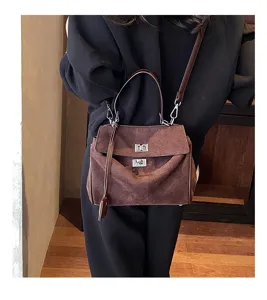 Stylish brown suede women's handbag, casual retro shoulder and crossbody design for daily use.