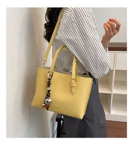 Bolso tote de cuero amarillo mujer gran capacidad bolso de hombro cruzado bolso diario chic