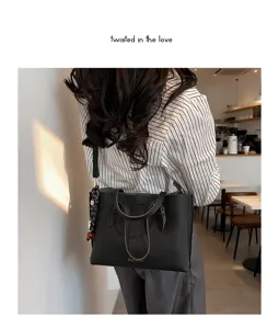 Bolso shopper negro de gran capacidad para mujer bolso de hombro casual elegante