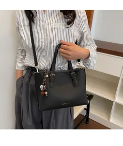 Bolso tote de gran capacidad estilo coreano para mujer, bolso de mano negro de PU simple
