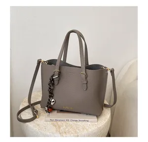 Bolso Tote Gris De Piel Sintetica Mujer Casual Bandolera Hombro Shopper Elegante