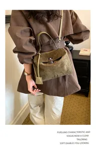Stylish suede women shoulder bag, large capacity minimalist handbag for daily commute.