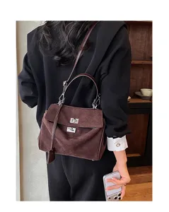 Women suede shoulder handbag retro top handle bag large capacity casual crossbody bag