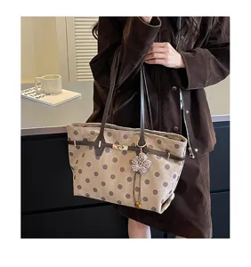 Autumn winter vintage suede polka dot tote bag, large capacity stylish shoulder bag for women.