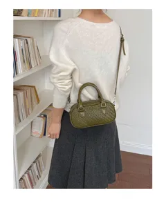 Retro woven texture women handbag, chic small shoulder crossbody bag for daily vintage style.
