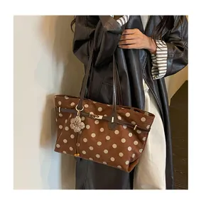 Autumn winter vintage brown polka dot suede tote bag large capacity women shoulder handbag