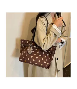 Autumn winter vintage polka dot suede tote bag large capacity women shoulder handbag