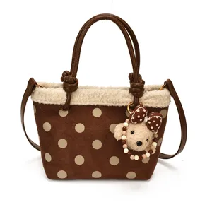 Vintage Pünktchen Wildleder Handtasche für Damen, Herbst Winter Umhängetasche Tragetasche.