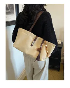 Vintage large capacity canvas shoulder tote bag, minimalist daily casual handbag for women.