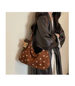 Autumn winter retro polka dot suede underarm bag large capacity shoulder crossbody tote.