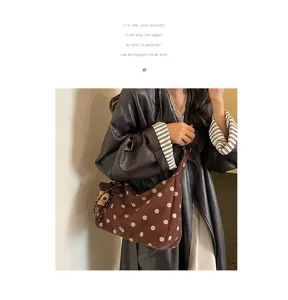 Autumn winter retro polka dot suede underarm bag large capacity casual stylish crossbody bag