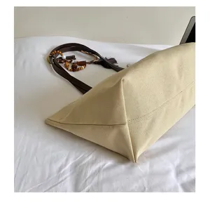 Retro large capacity canvas shoulder tote bag women minimalist casual underarm daily handbag