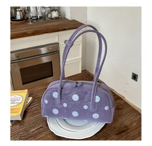 Bolso bowling de lunares morado mujer elegante bolso de hombro bandolera piel sintética