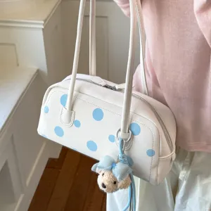 Mujer Lunares Bolso de Bolos Cuero PU Vintage Axila Bolso de Hombro Bolso de Mano