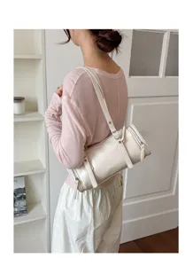 Bolso de hombro cilíndrico blanco minimalista para mujer, elegante bolso de almohada.