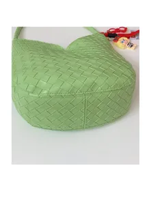 Green woven leather shoulder bag chic minimalist underarm purse for women daily commute style