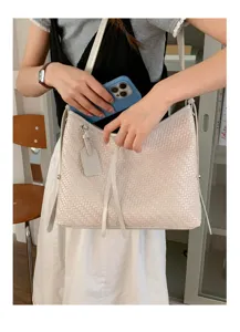 Woven shoulder bag for women, stylish retro underarm handbag, elegant daily casual tote.