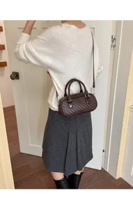 Brown woven textured handbag crossbody bag stylish vintage design for women daily wear