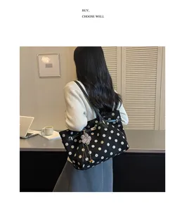 Autumn winter vintage large capacity women handbag simple polka dot suede single shoulder tote bag