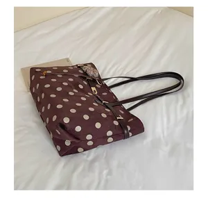 Retro brown suede polka dot tote bag for women, large capacity shoulder handbag for autumn winter.