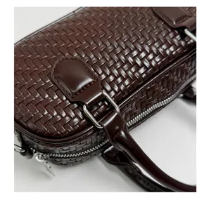 Women brown woven leather handbag retro style shoulder crossbody bag daily fashion casual tote bag