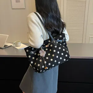 Women vintage polka dot suede shoulder tote bag large capacity casual handbag daily purse
