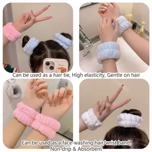 Polsini Spugna Lavaggio Viso Assorbenti Asciugamano Fascia Capelli Makeup Scrunchie Set