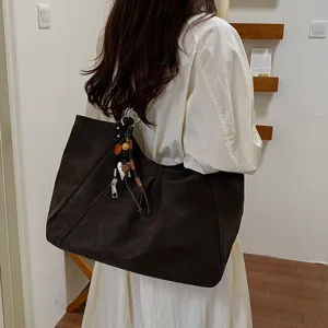 Women Large Capacity Tote Bag PU Leather Casual Commuter Shoulder Bag Autumn Winter Minimalist Underarm Bag
