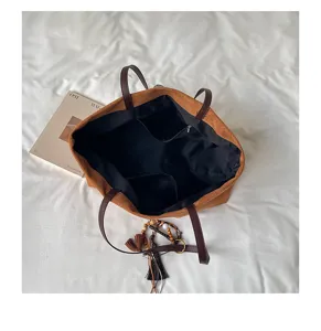 Bolso tote marrón de ante retro casual para mujer bolso de hombro de gran capacidad elegante