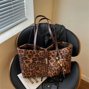 Elegante bolso shopper vintage con estampado de leopardo para mujer, bolso de hombro grande.