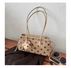 Niche texture women's tote bag with large polka dot print, stylish suede shoulder armpit bag.