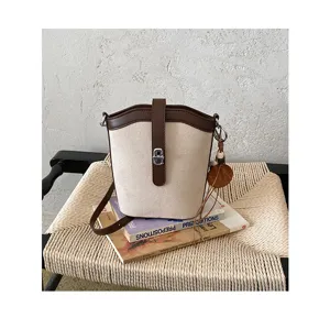Borsa a secchiello da donna stile francese, design chic con colore a contrasto e chiusura.