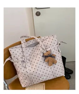 Bolso tote casual de gran capacidad para mujer, elegante bolso de hombro de lona con lunares.