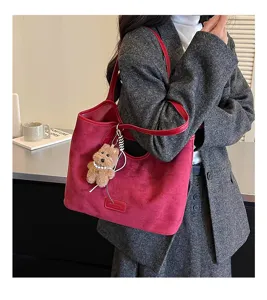 Retro large capacity suede tote bag for women minimalist solid color shoulder underarm bag.