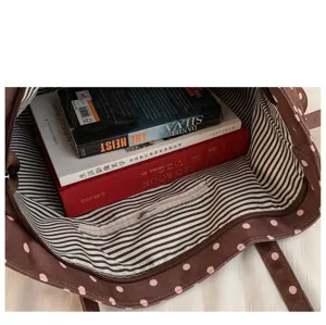 Bolso shopper de lona de gran capacidad para mujer, elegante diseño de lunares, bandolera.