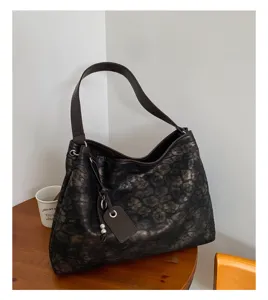 Bolso de hombro con estampado de leopardo vintage para mujer, gran capacidad hobo tote bolso.
