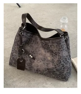 Bolso de hombro con estampado de leopardo vintage gran capacidad para mujeres elegante