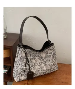 Bolso de hombro vintage con estampado de leopardo para mujer, bolso grande para uso diario.