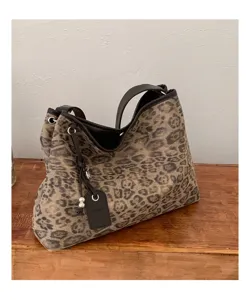 Bolso de hombro con estampado de leopardo para mujer, bolso tote de gran capacidad, elegante.