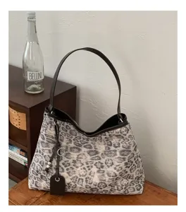 Bolso de hombro con estampado de leopardo retro para mujer gran capacidad moda chic