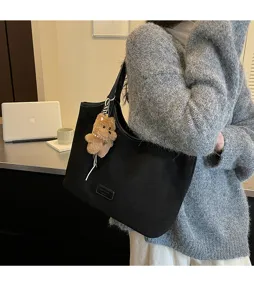 Retro Large Capacity Suede Tote Bag Women Minimalist Solid Color Underarm Shoulder Bag