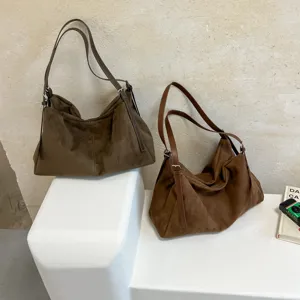 Sac Sous le Bras Grande Capacité pour Femmes Minimaliste en Suédine PU Sac Fourre-tout à Épaule Automne Hiver Souple