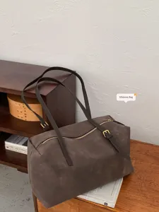 Vintage large capacity brown suede shoulder tote bag for women daily commute stylish