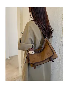 Autumn winter women suede shoulder bag retro brown underarm bag casual daily crossbody bag