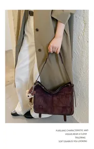 Autumn winter women underarm bag vintage suede shoulder handbag stylish casual tote bag for daily