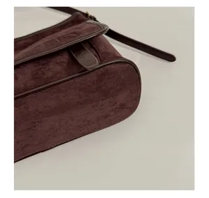 Women vintage brown suede shoulder bag autumn winter minimalist chic crossbody bag