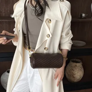 Retro textured women woven cylinder crossbody bag fashion chic pillow shoulder bag stylish
