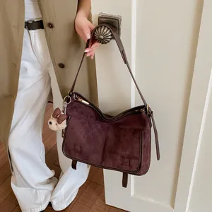 Women brown suede underarm shoulder bag autumn winter casual versatile crossbody tote bag