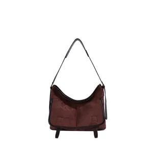 Brown suede women's shoulder bag, elegant hobo handbag with adjustable strap for daily wear.